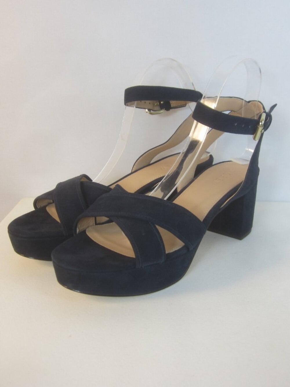 J Crew Women 8.5 Navy Blue Strappy Suede Leather Platform Heels J4389 $248